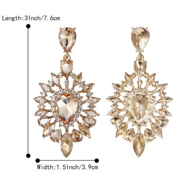 Yellow Gold with Champagne Topaz Austrian Crystal Teardrop Chandelier Earrings - Picture 5 of 5